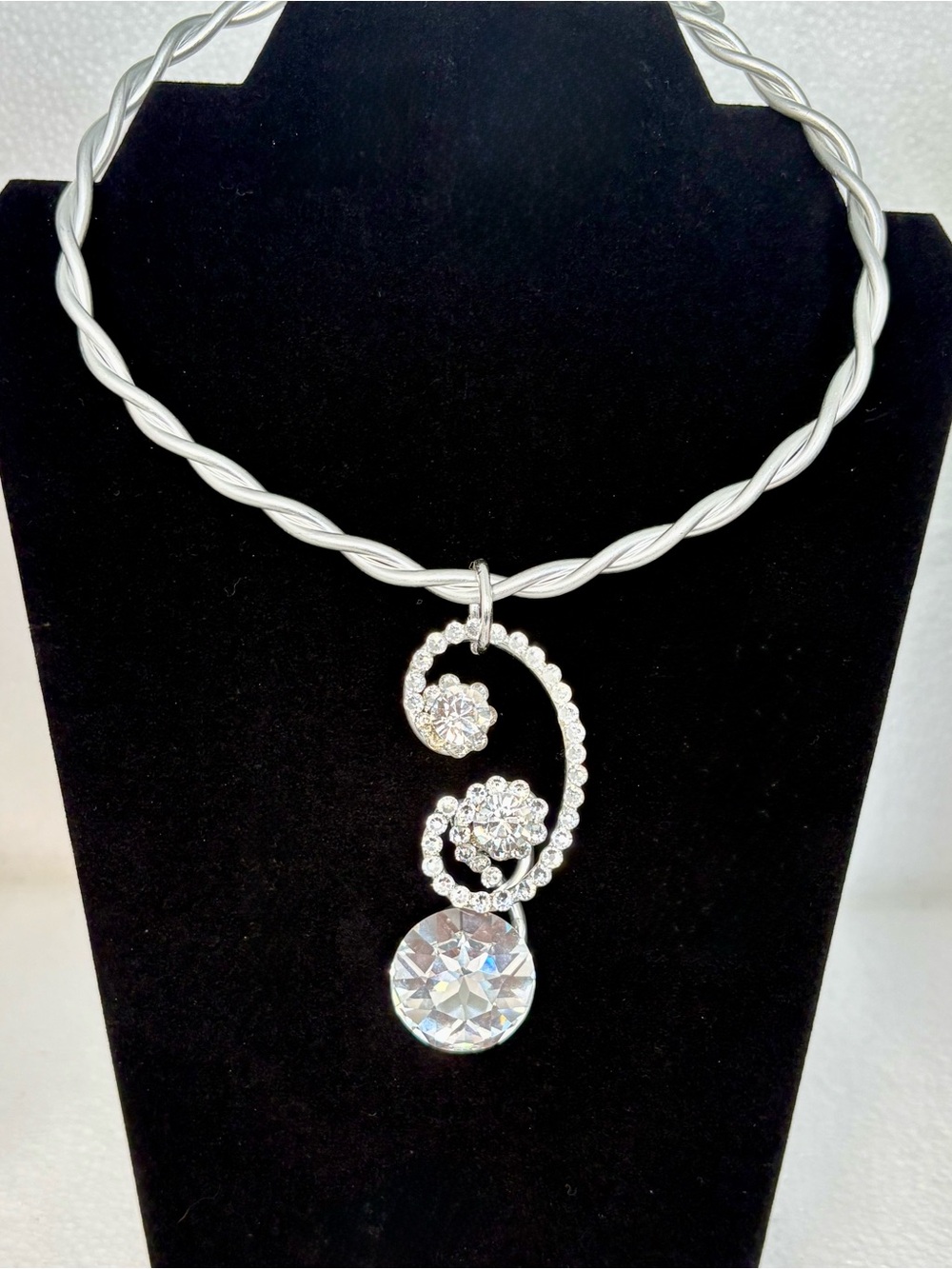 Signed Jeff Lieb Statement Necklace Crystal Drop Wearable Art Modernist Light